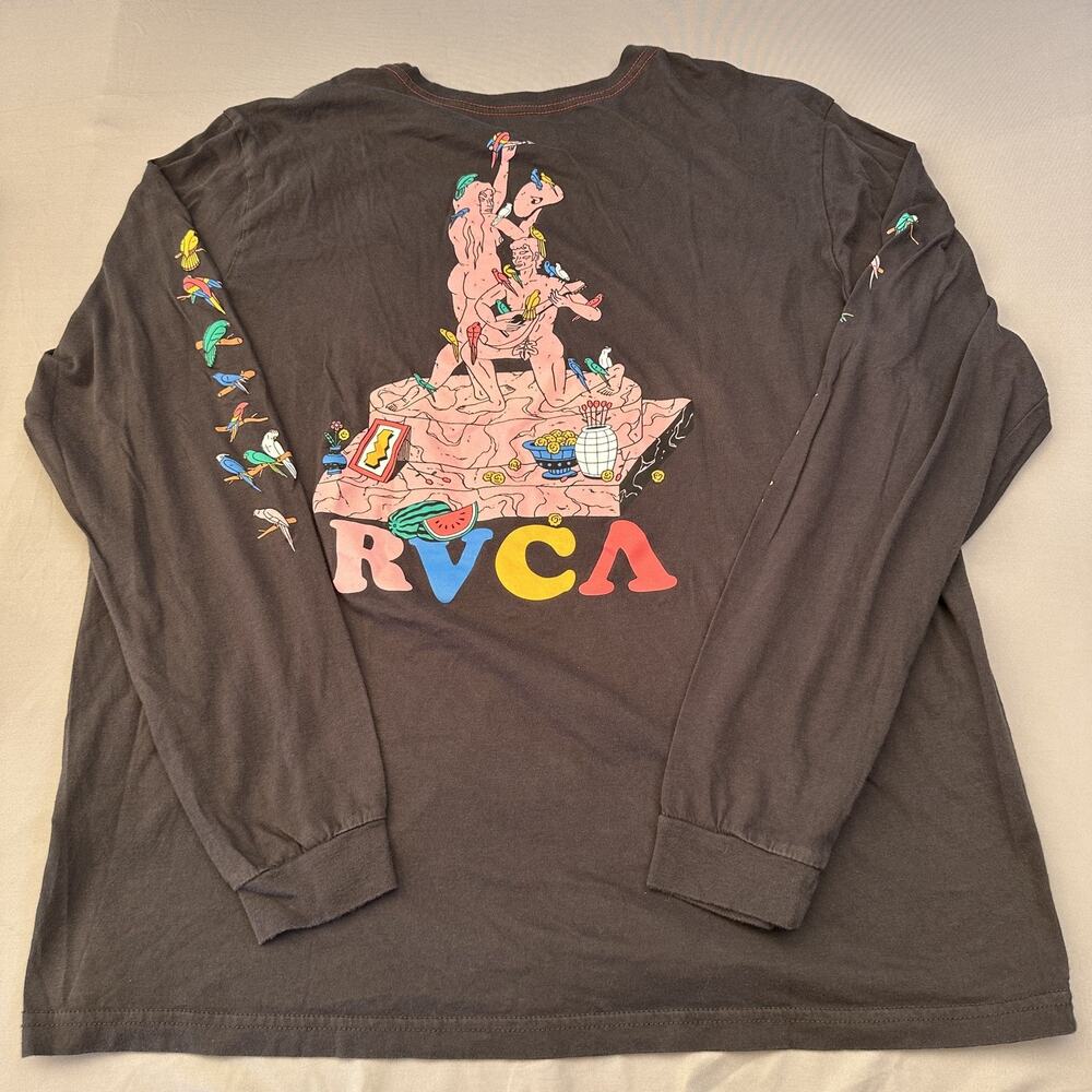RVCA Shirt Mens XL Black Luke Pelletier Kristen Liu-Wong Birds Art of Opposite